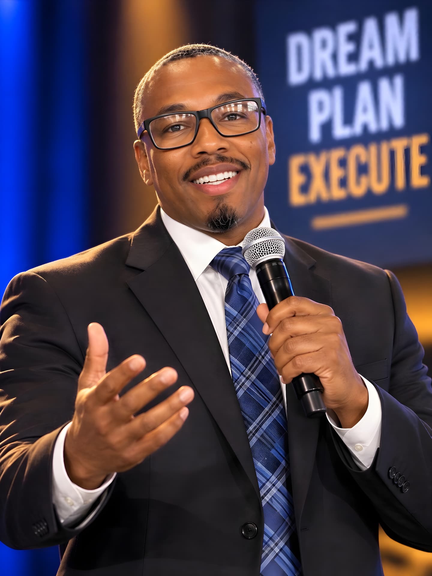 Brother Chris smiling and speaking into a microphone